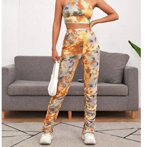 Yellow Tie Dye Stretch stacked legging XL Medium